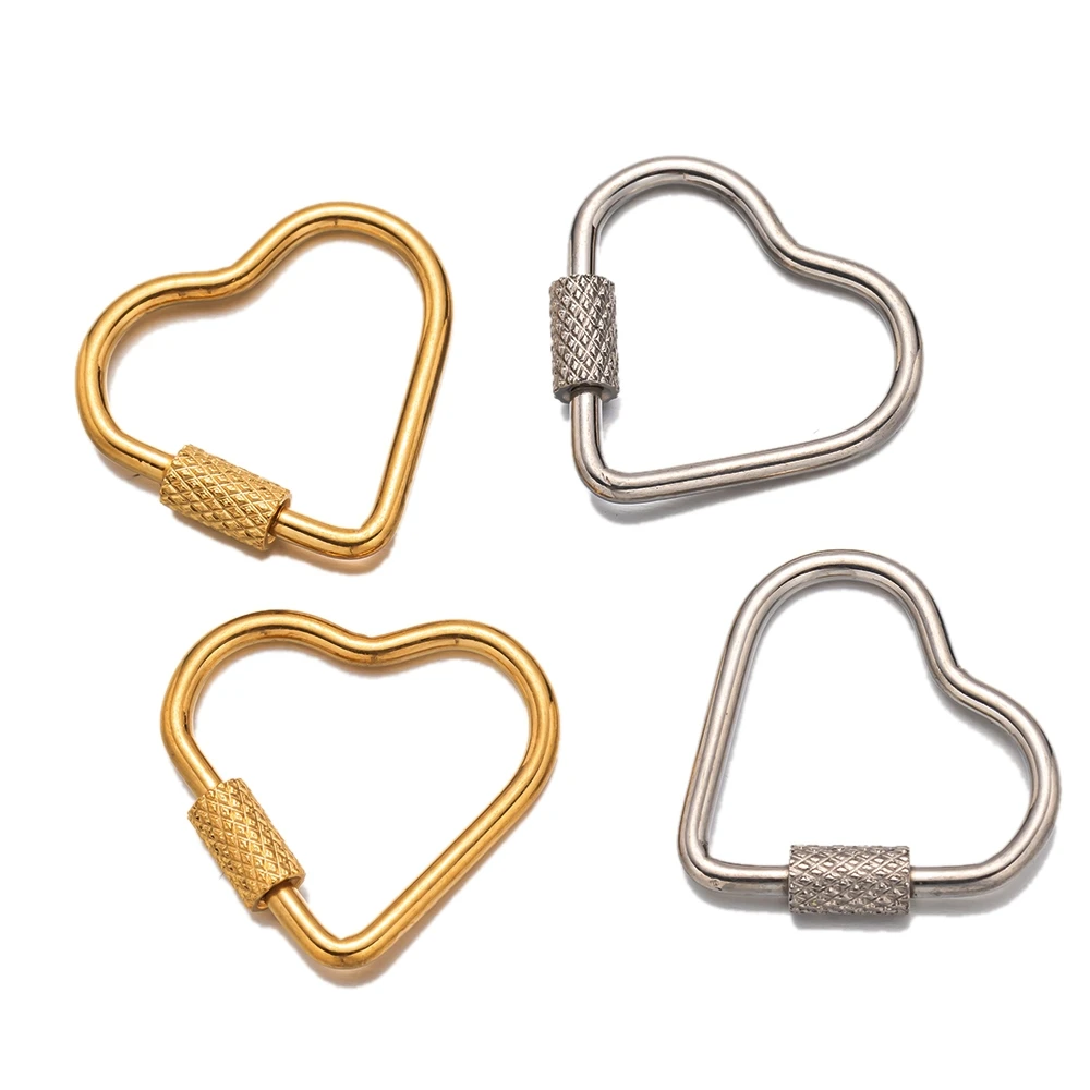 Gold Stainless Steel Heart Screw Carabiner Clips - Set of 5 for DIY Jewelry and Keychain Crafting