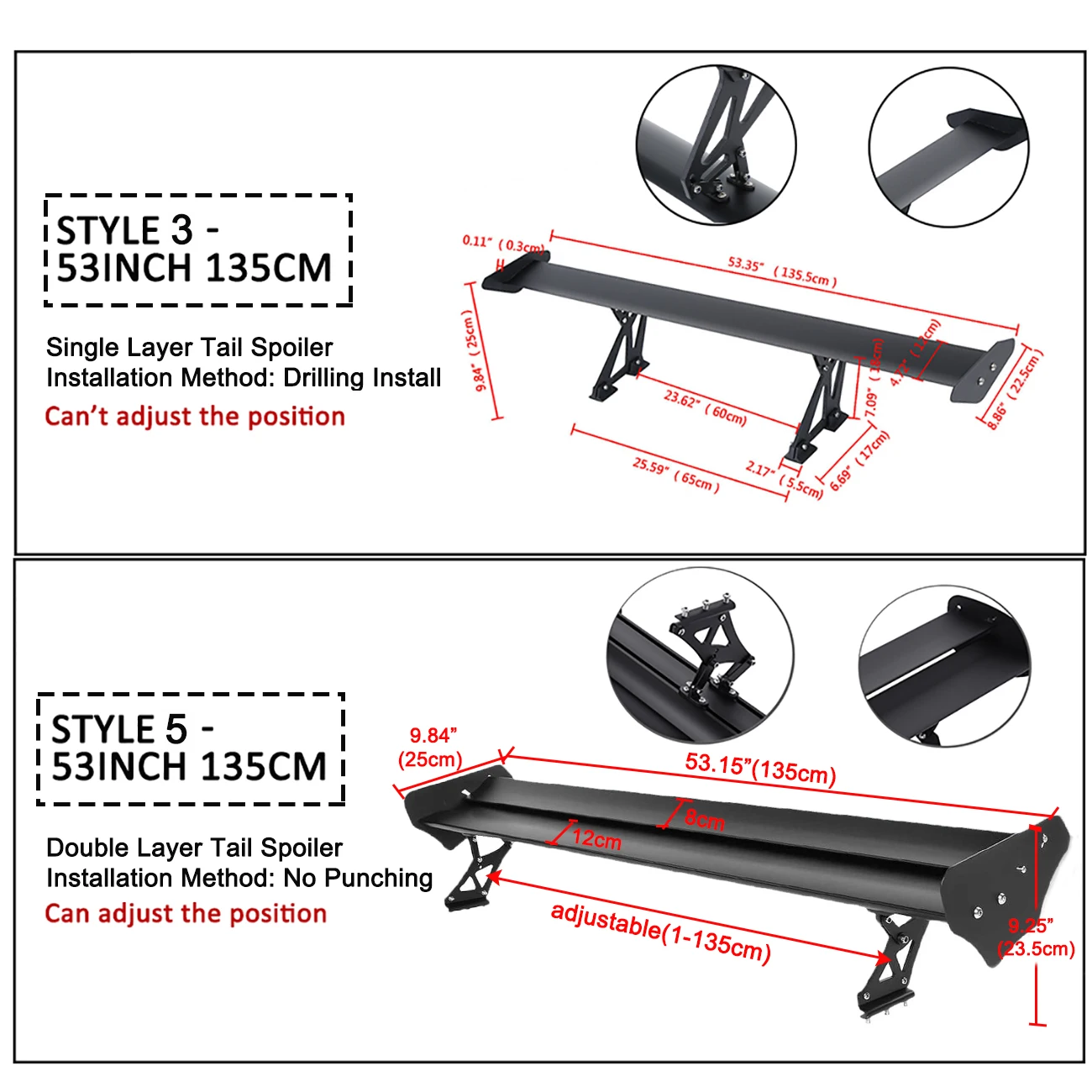 Samger 110/135cm Universal Racing Spoiler Hatch Adjustable Aluminum GT Rear Trunk Wing Single/Double Deck Sport Spoilers 2Color jeep tj fender flares