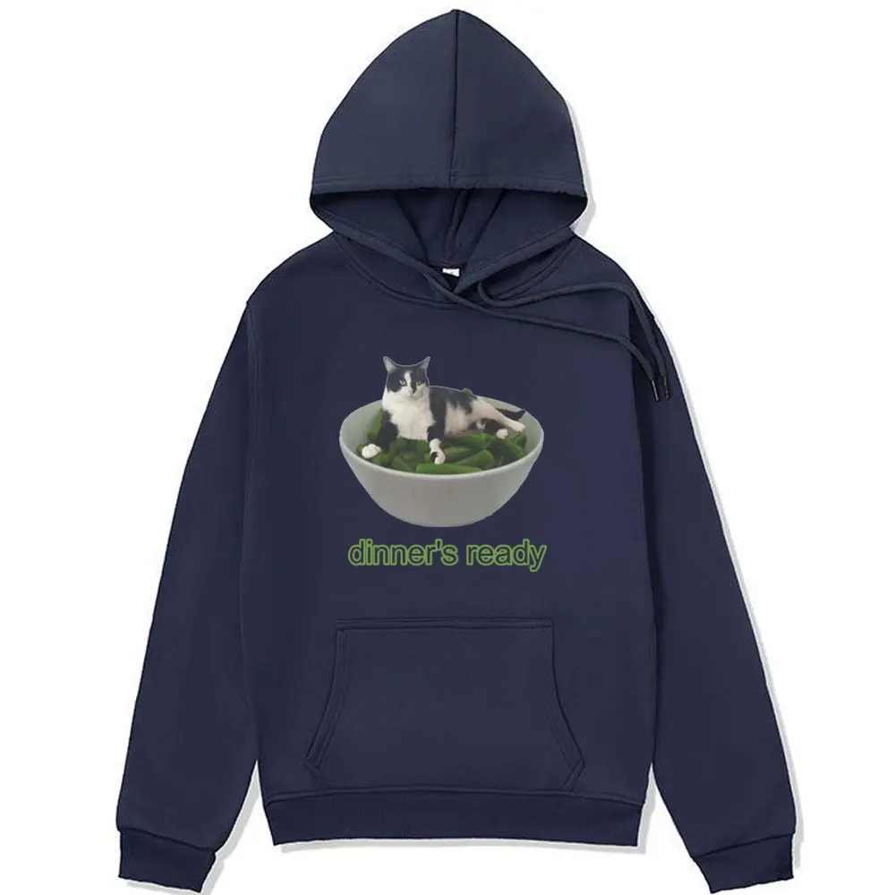 Dinner's Ready Bean Cat Funny Hoodie Men's Women's Fashion Oversized Sweatshirt Streetwear Harajuku Fleece Pullover Hoodies Male