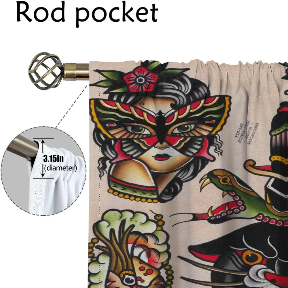 New School Tattoo Shades Curtains for Living Room Curtain for Room 2 Panel Home Interior Curtains Halloween Decoration Partition 4