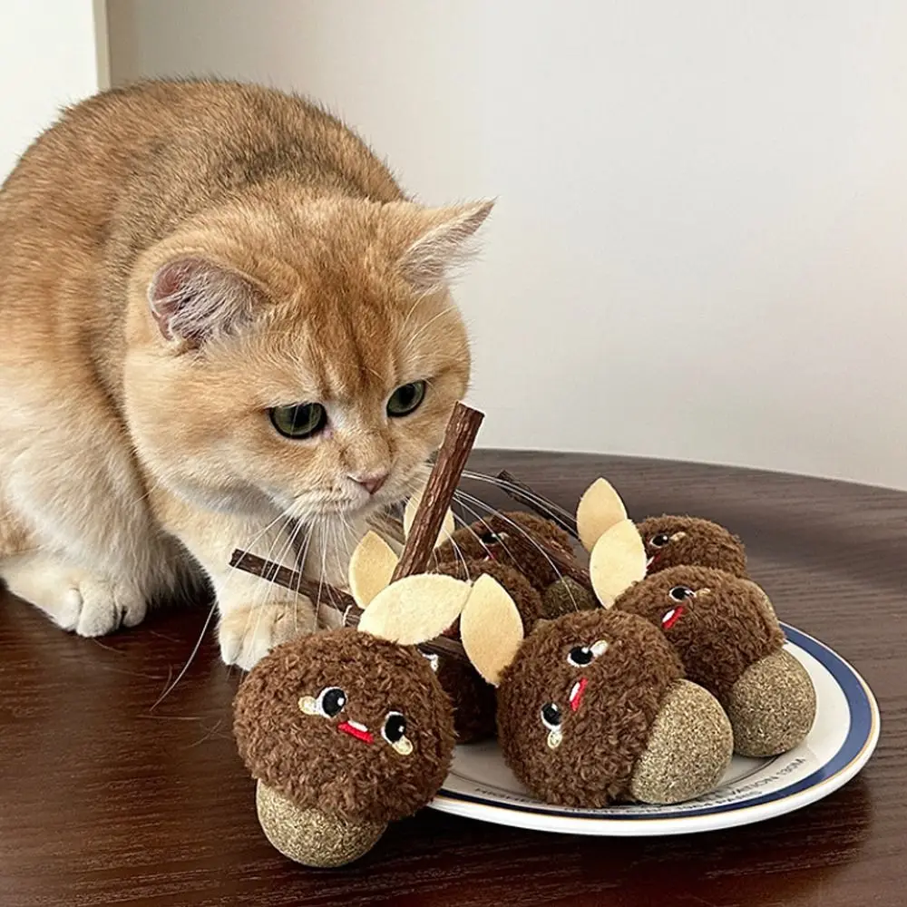 Funny Plush Kitten Chew Toy Cute Wooden Cats Grinding Teeth Sticks Cartoon Bite Resistant Cat Mint Sticks Cleaning Teeth