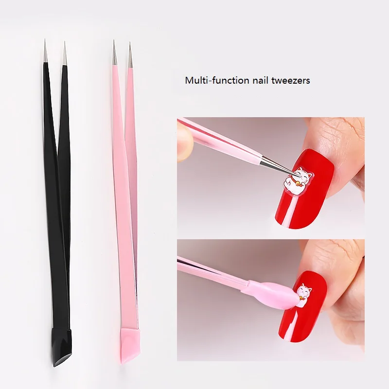 Nail Art Tweezers For Rhinestones Gems Stickers Picker 3D Nail Applicator Straight Multi Function Manicure Tweezer Art Tool