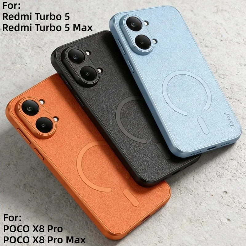Luxury Goat Skin Leather Magnetic Ring Phone Case - Elegant Back Cover