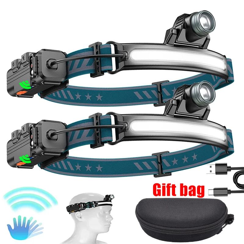 Lampe frontale induction XPG+COB rechargeable USB 6 modes - éclairage multifonction pour pêche