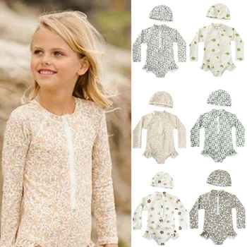 Costume da bagno per bambina UV Costume intero da bagno con volant Costume da bagno SPF 50 Costumi da bagno per bambini a maniche lunghe per ragazze 1-7 anni 1