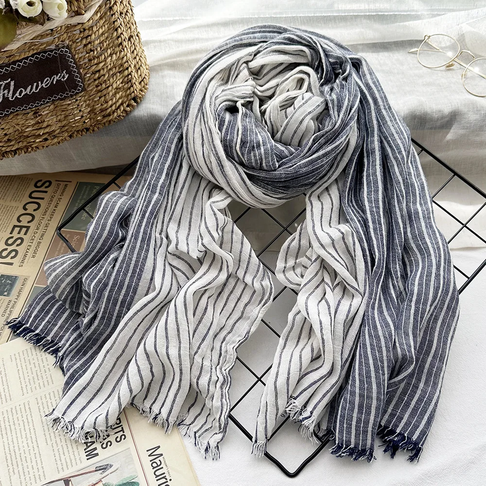 Neck wrap Neck gaiter Cotton linen men scarf fashion brand men's striped scarves winter warm neckerchief pashmina casual tassel bufandas shawls