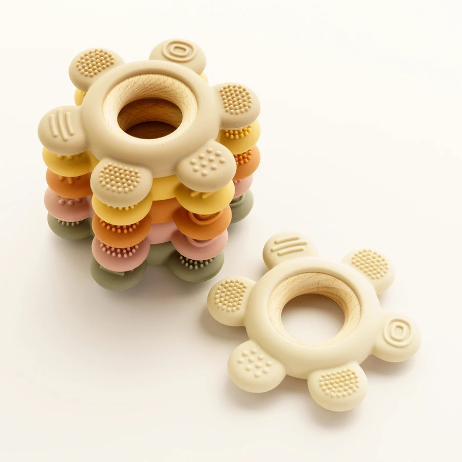 Teething Toys Silicone Teething Toys Baby Teething Toys Silicone Teether Color Kids 1PC Silicone Teether Toy newborn Rudder Shape Wooden Teether Ring Baby Toys BPA Free Molar Stick Baby Accessories