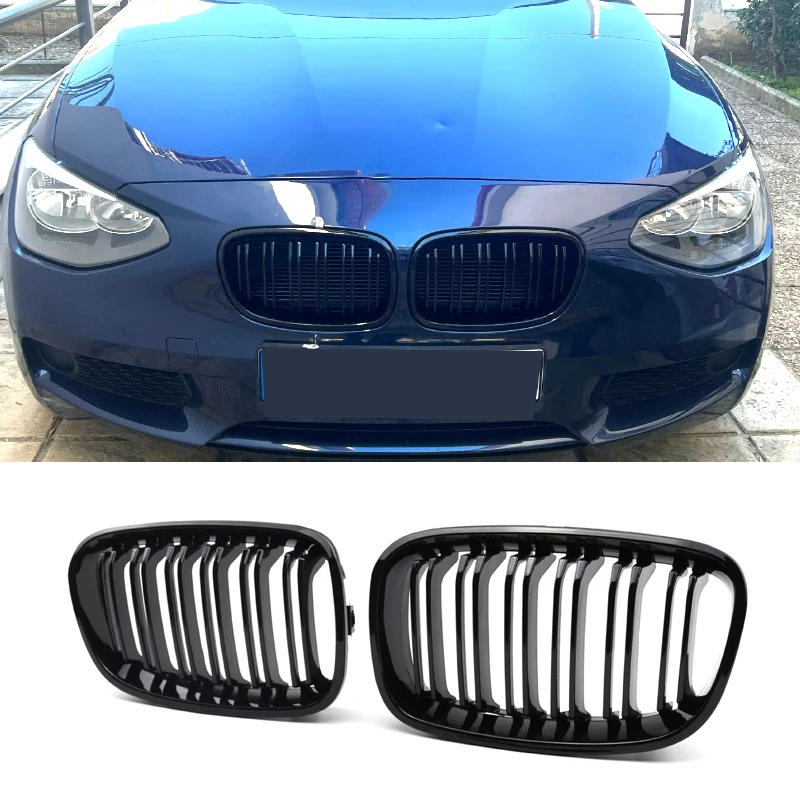 

For BMW 1 Series F20 F21 Car Front Bumper Kidney Grille Racing Grill Double Slat Grilles Gloss Black Grills Styling 2011-2014