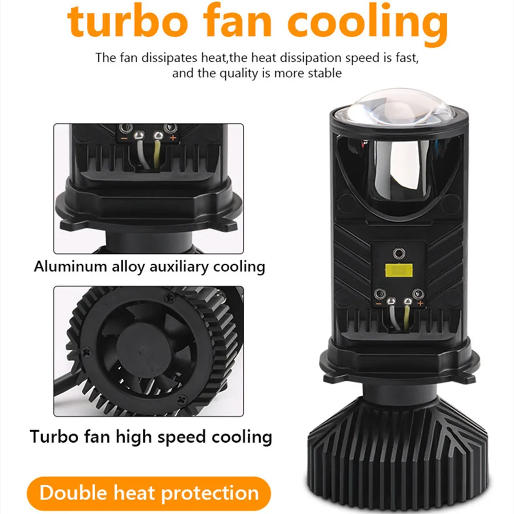 Y6 Turbo Fan H4 LED Headlights Car H4 Mini Projector Lens 6000K Super Bright 200