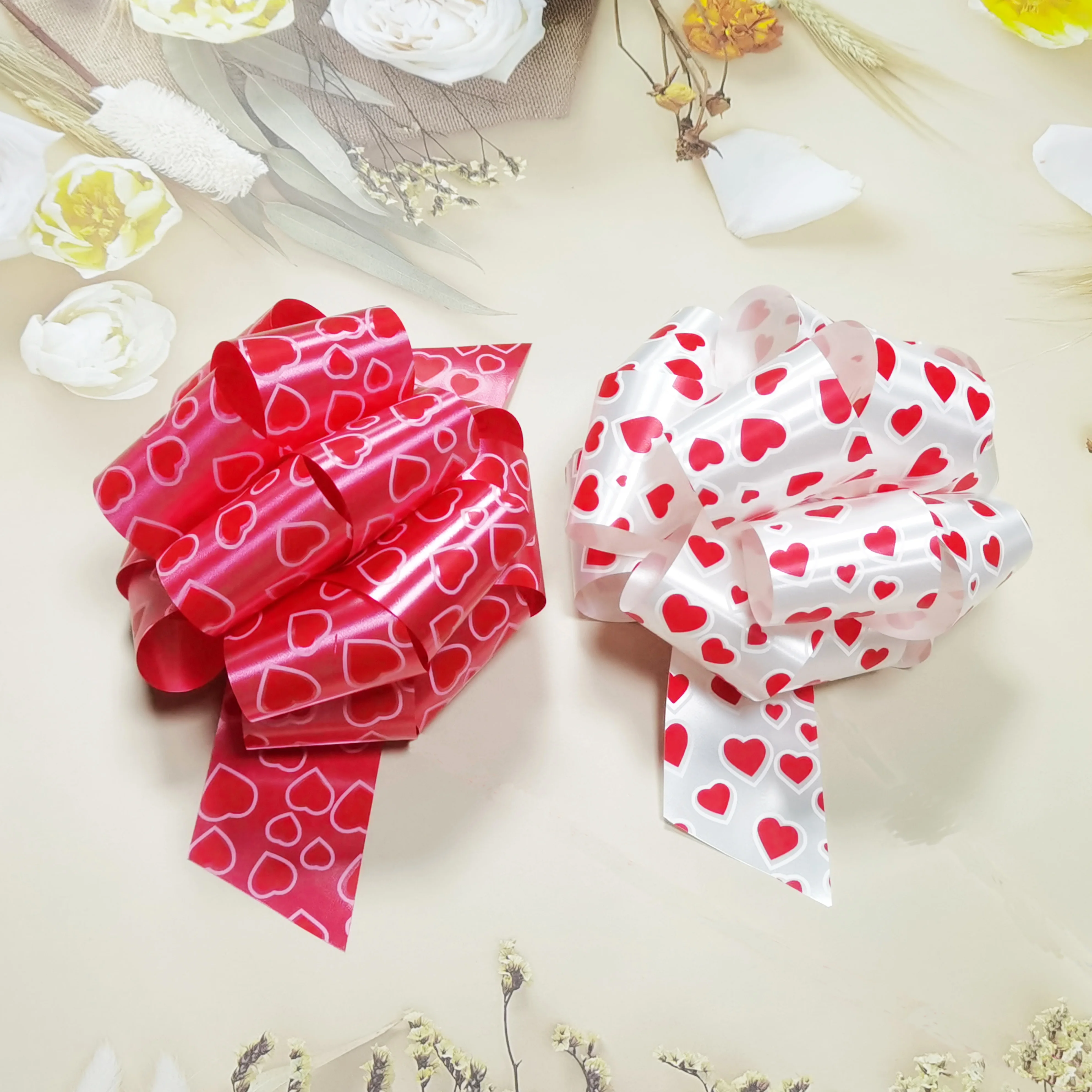 

24PCS Wedding Gift Pull Bows Assortment 5.5 Inch Hearts Design Pull String Bows for Anniversary Wedding Theme Party Favors
