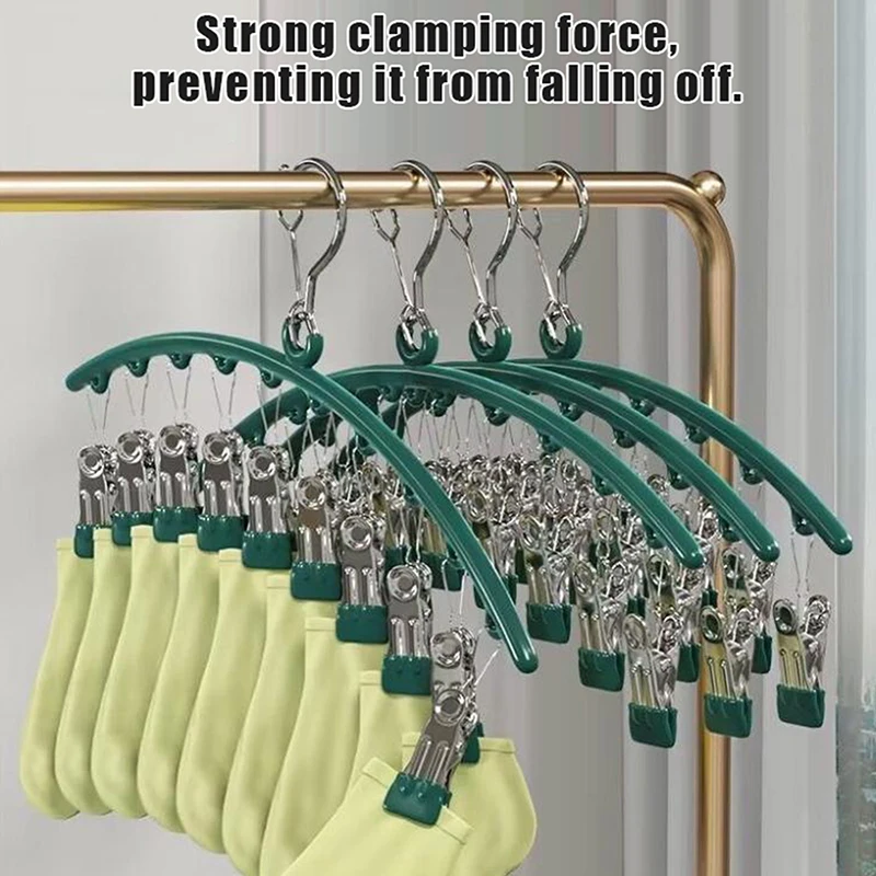 Stainless Steel 10-Clips Clothes Drying Hanger Waterproof Metal Laundry Airer Underwear Socks Holder Home Bathroom Balcony Rack