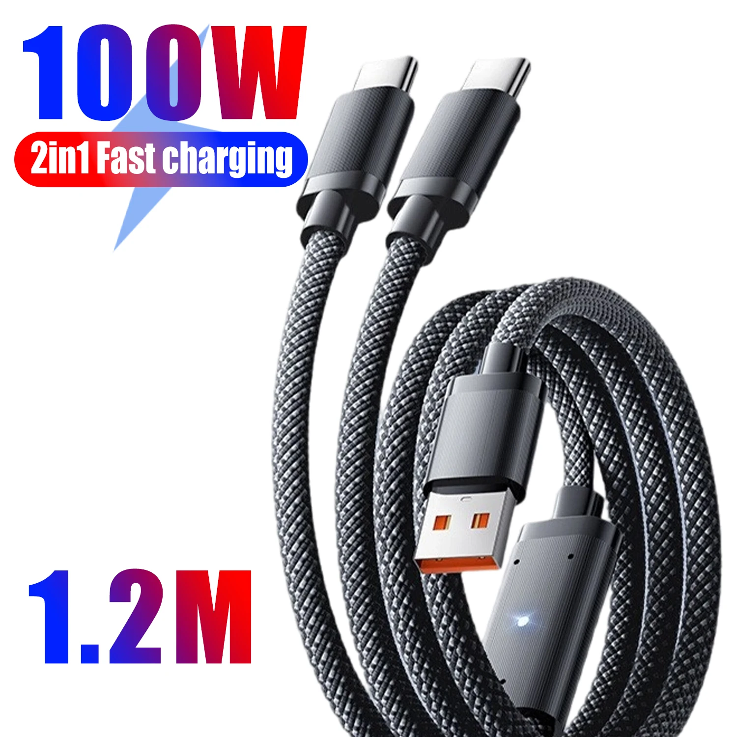 Super Fast 100W USB A to Dual Type-C Charging and Data Splitter Cable