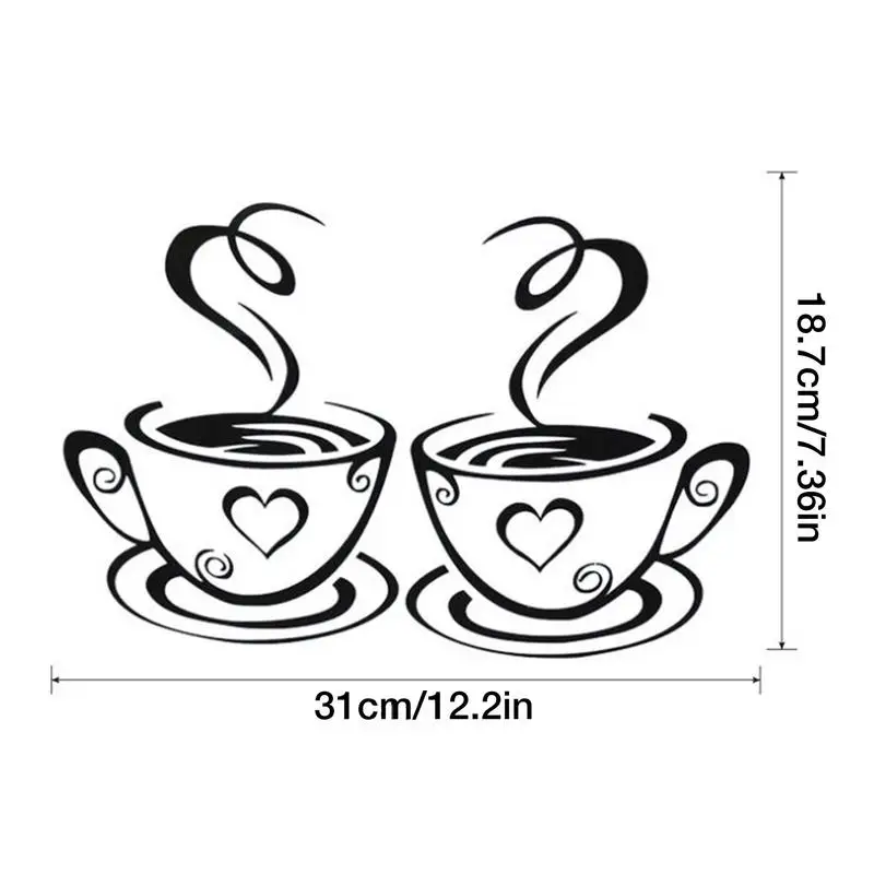 Dual Coffee Cup Wall Stickers Removable Diy Mug Decal Wallpaper Coffee Bar Wall Decor Removable Signs For Kitchen Station Cafe