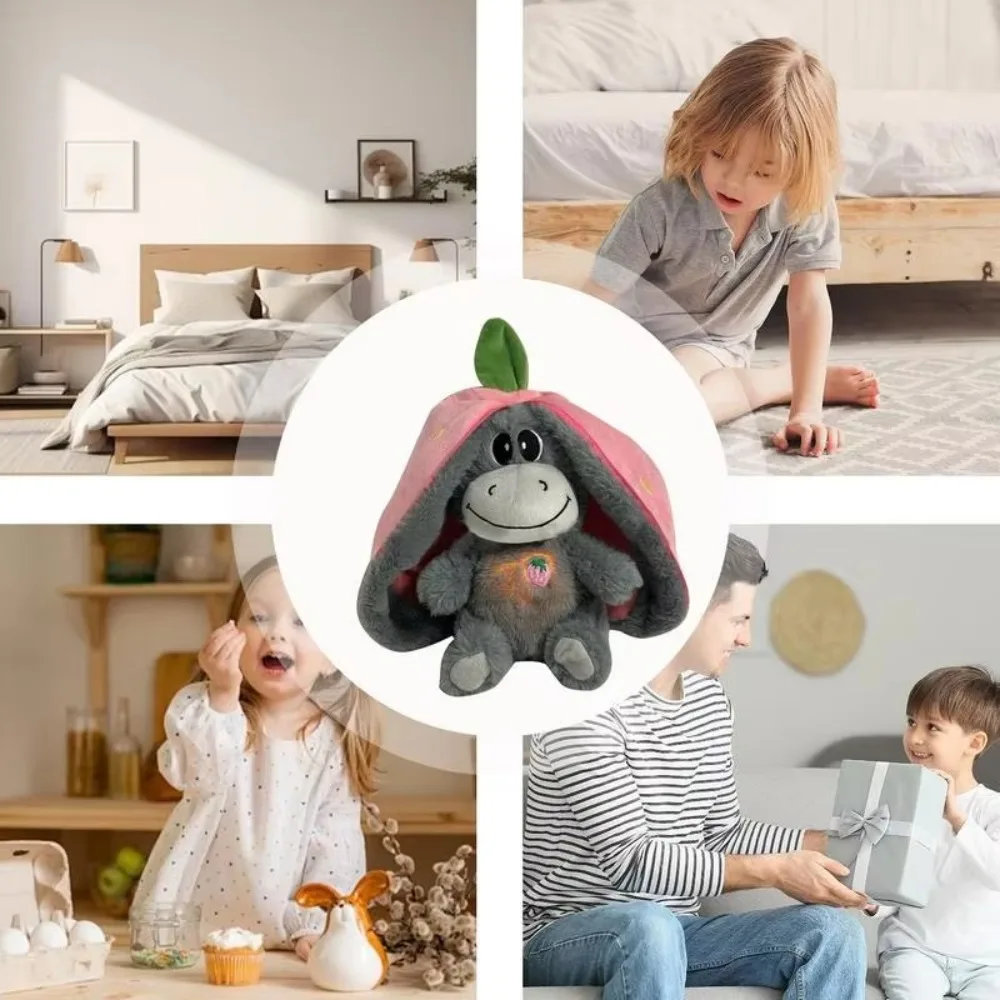 Cute 12.6inch Luminous Breathing Doll Plush Strawberry Breathing Stuffed Doll Donkey Soft Cartoon Plush Doll Birthday Gift