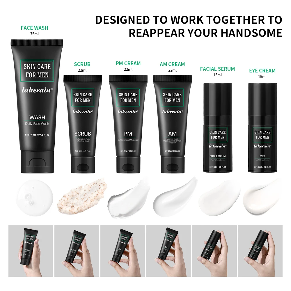 Men's Essential Skincare Set: Daily Face Wash, Facial Scrub, Moisturizer, SPF, and Night Cream - Hydrating Grooming Gift
