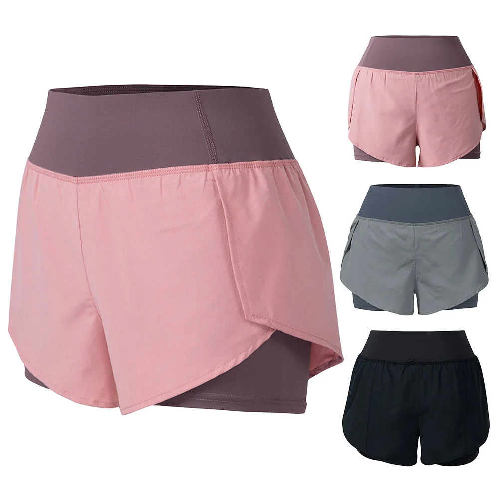 Women Running Shorts 2-in-1 with Pocket Wide Waistband Coverage Layer Liner Lounging Sport Yoga Leggings Gym Home Sportswear