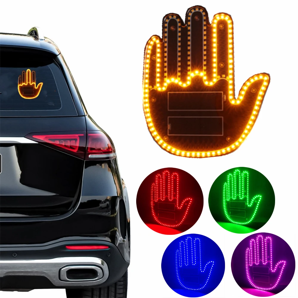 

Middle Finger Car Light LED Car Hand LED Car Finger Up Give The Love Bird Wave Road Rage Signs Car LED Sticker with Remote
