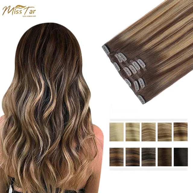 100% Human Clip In Hair Extensions Straight Remy Hair Natural Black Light Brown Honey Ombre Hair Extensions With Clips 75g-85g 1
