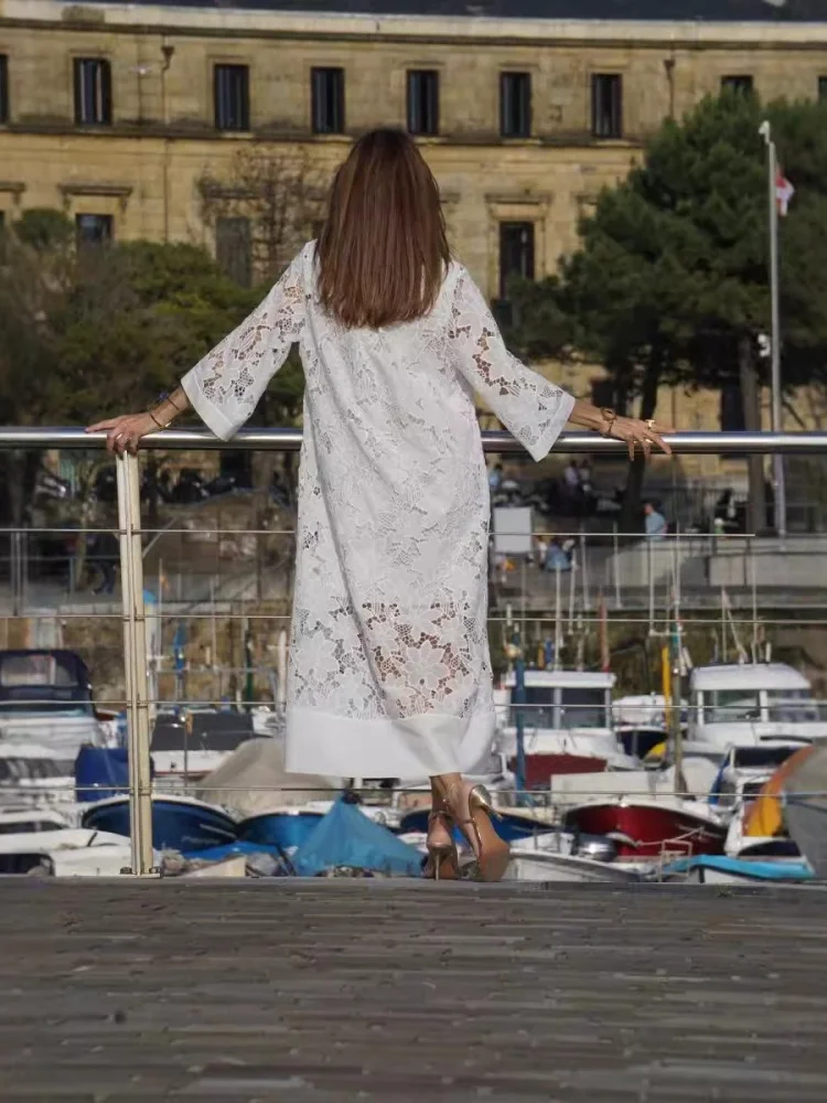 Wmstar Dress Women Wholsale New European American Casual Loose Beach Vacation Cardigan Lace Blouse Summer 2025 One Pieces