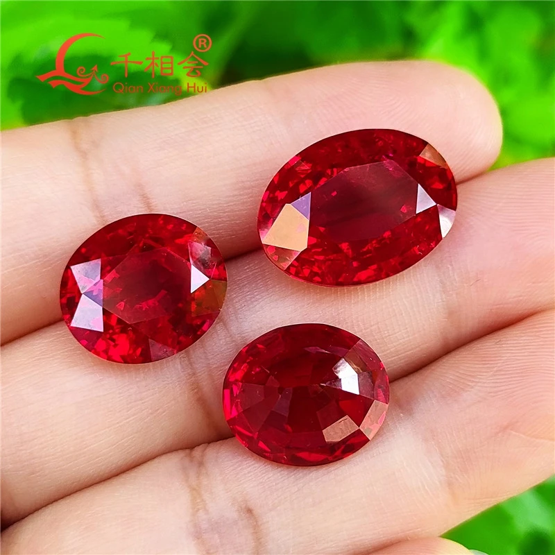 GRC Thailand cut  Artificial  pigeon blood red Lab grown ruby  oval shape  gem stone with cracks and inclusions jewelry making