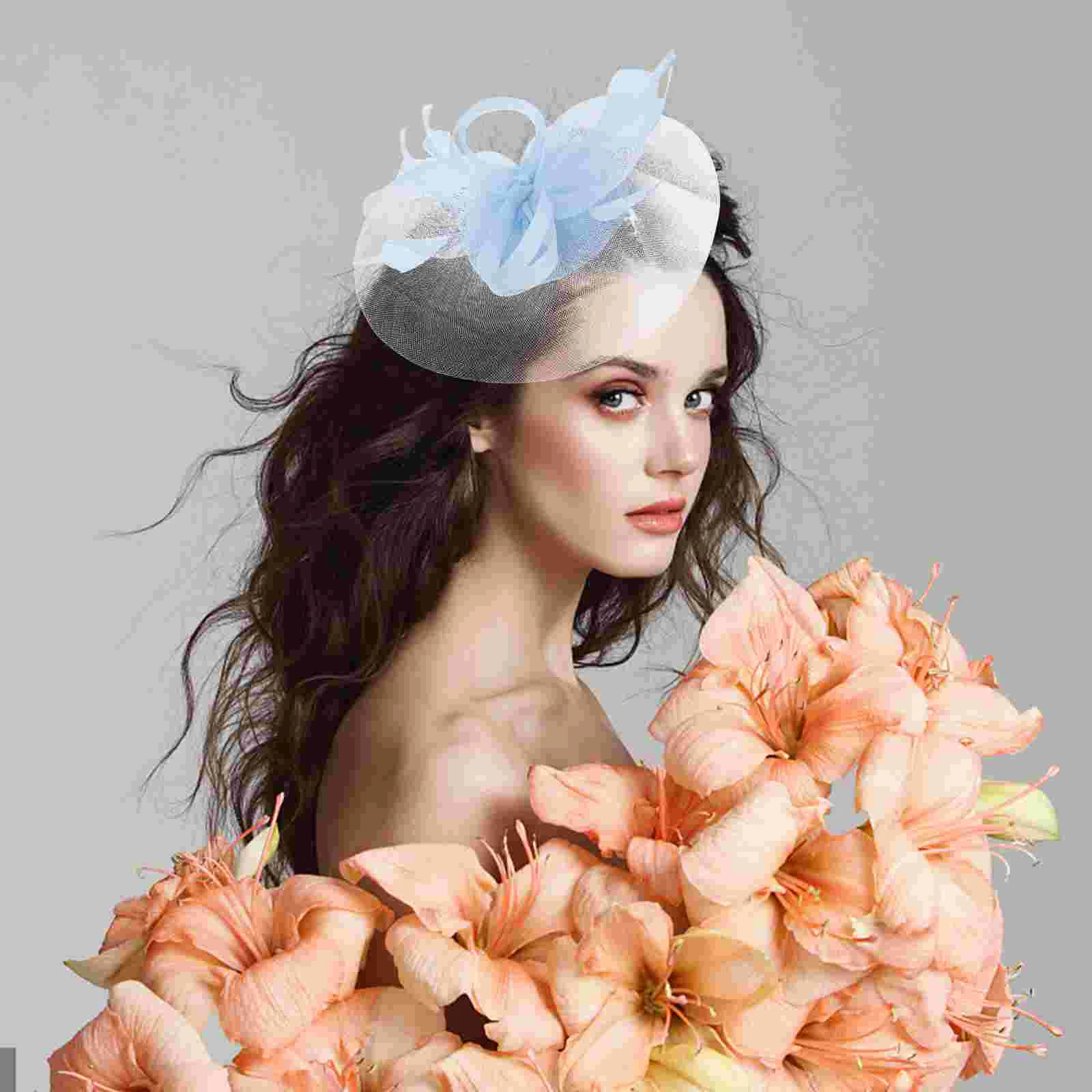 

Fascinator Hat TeaParty Hat Fascinator Mesh Headband Cocktail Mesh Flower Feather HairClip Women hairpin Wedding party hairdress