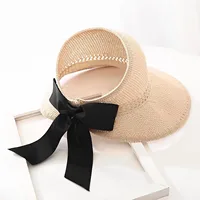 Foldable Wide Brim Straw Hats Sun Visors For Women Bow Beach Hat Summer Women Gardening Hat 3