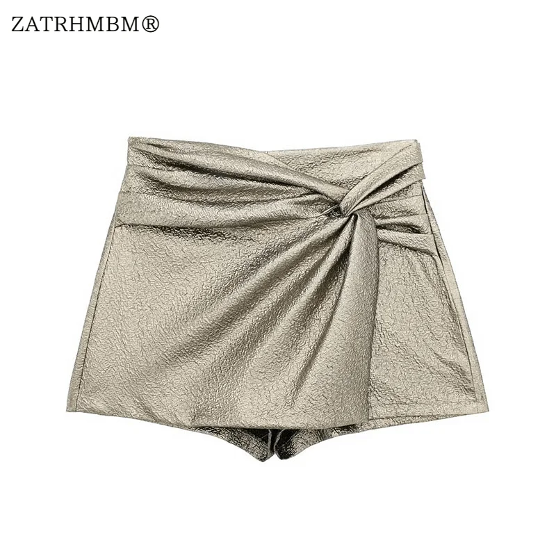 

ZATRHMBM Women 2023 New Fashion Knotted High Waist Mini Culottes Vintage Side Zipper Casual Female Short Pants Mujer