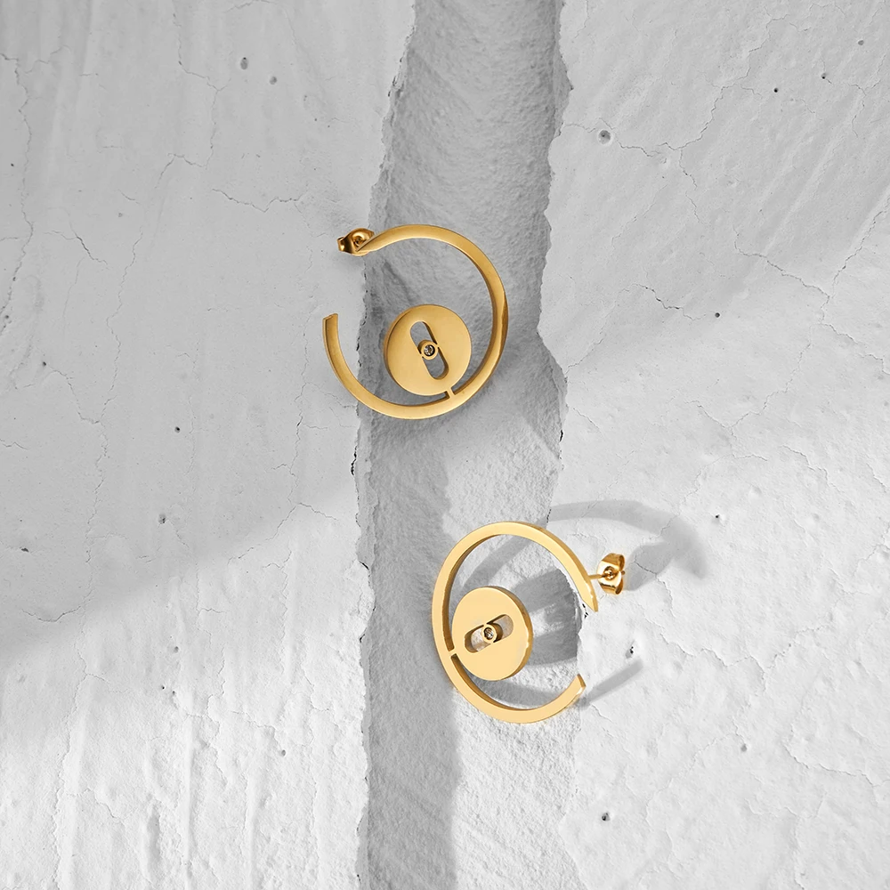 Enfashion Aros Cutout Zircon Hoop Earrings Stainless Steel 18k Gold Plated Trendy Fashion Jewelry For Women Dropship E231505