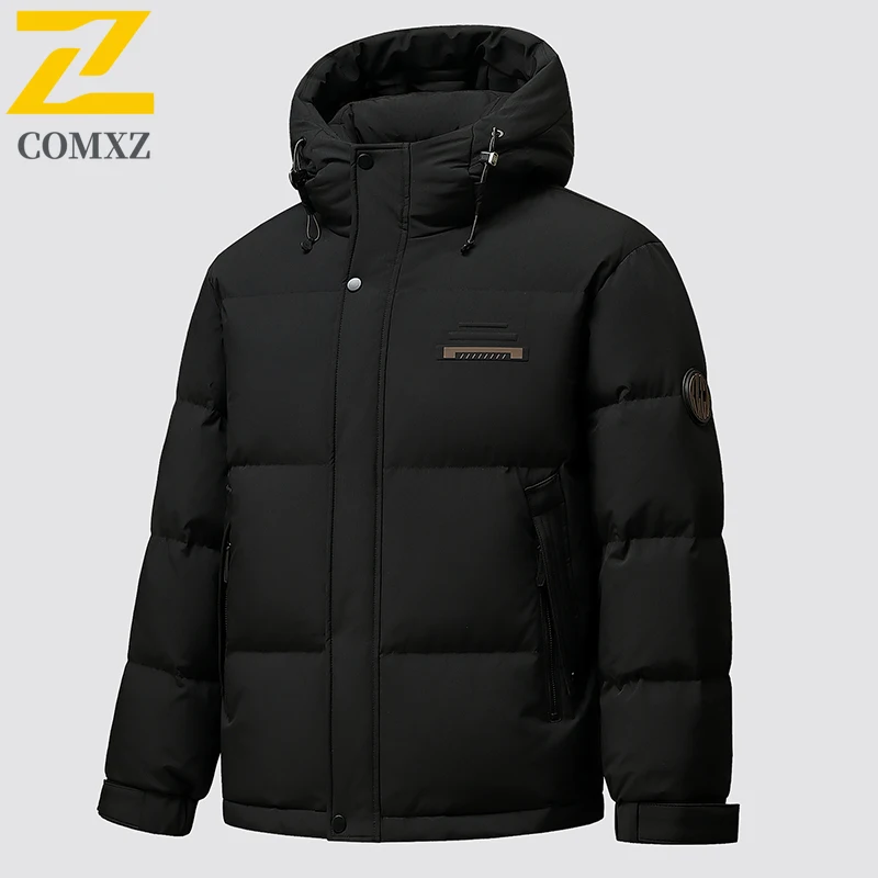 COMXZ Warm Puffer Jacket Hooded Minimalist Solid Color Snow Ski Padded Jacket Travel Windproof Quilted Jacket Men's Clothing