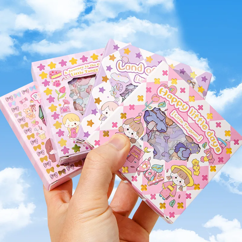

100 Cartoon Hand Account Stickers Set PET Hand Account Stickers Gift Box Cute Diy Decorative Stationery Stickers