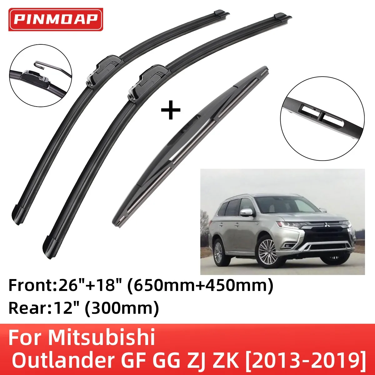 

For Mitsubishi Outlander GF GG ZJ ZK 2013-2019 Front Rear Wiper Blades Brushes Cutter Accessories J Hook 2014 2015 2016 2017