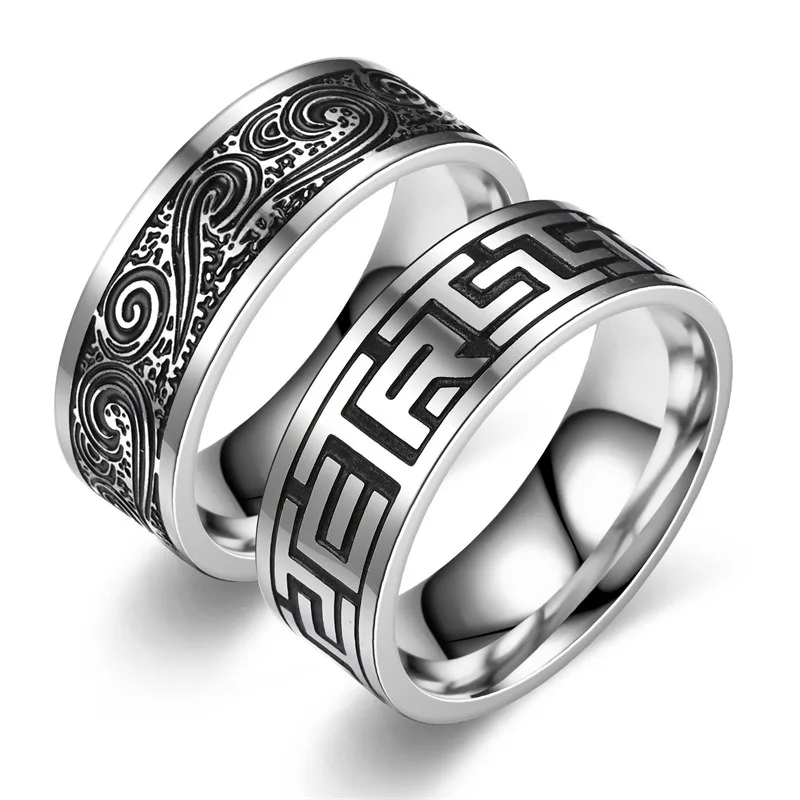 Finger Ring Titanium Steel Men's Ring Retro Style Handicraft Fashion Trendy Father's Day Gift