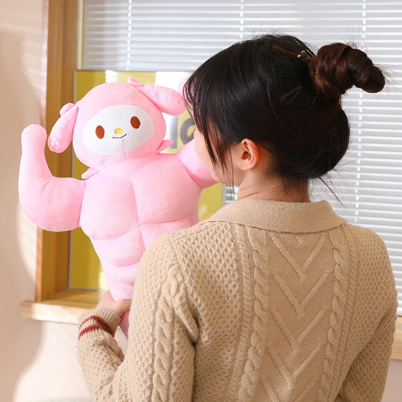 Sanrio Plush Funny Muscle Man Melody Kuromi Cinnamoroll Pom Pom Purin Stuffed Doll Kawaii Room