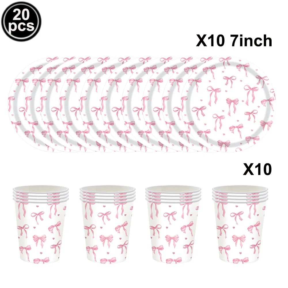 Pink Bow Theme Disposable Paper Napkins - 20pcs for Birthdays, Baby Showers, and Weddings