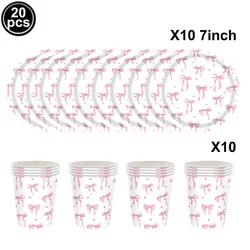 Pink Bow Theme Disposable Paper Napkins - 20pcs for Birthdays, Baby Showers, and Weddings (Colorful)