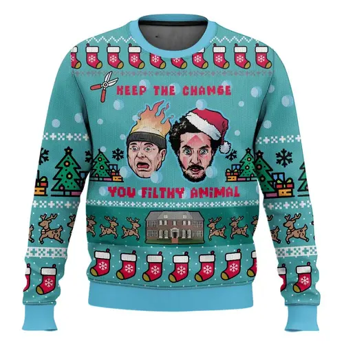 Merry Christmas alone at home Ugly Christmas sweater cartoon animation Men's pullover 2026 fashionable couple shirts Sweatshirt - Image 18
