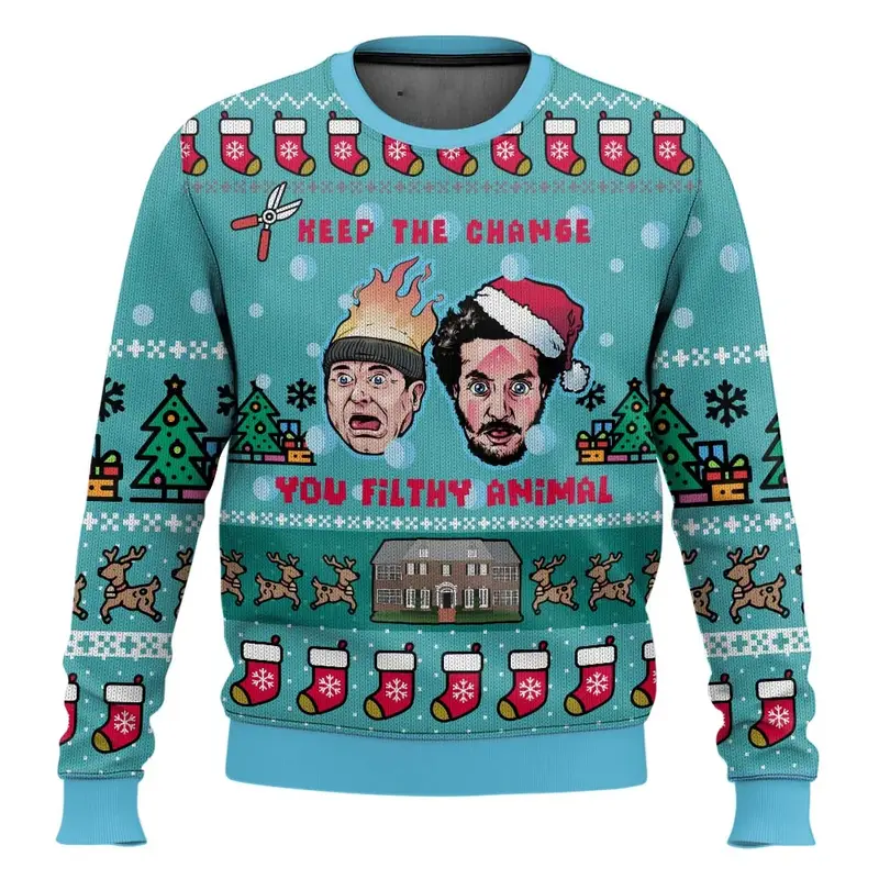 Merry Christmas alone at home Ugly Christmas sweater cartoon animation Men's pullover 2026 fashionable couple shirts Sweatshirt - Image 18