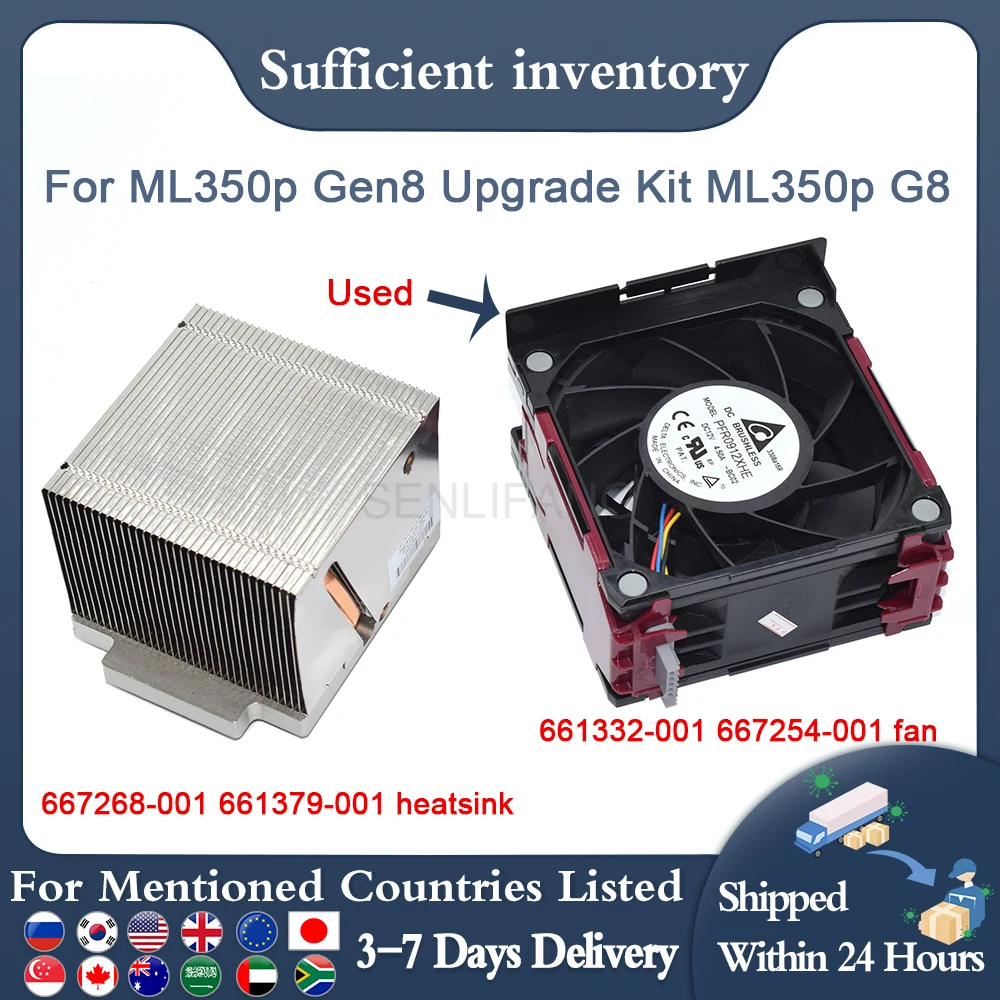 para hp Ml350p g8 Gen8 Cpu Jogo Processador Servidor Ventilador 661332001 661332-002 667254-001 & Dissipador de Calor 667268-001 661379-001 Usado