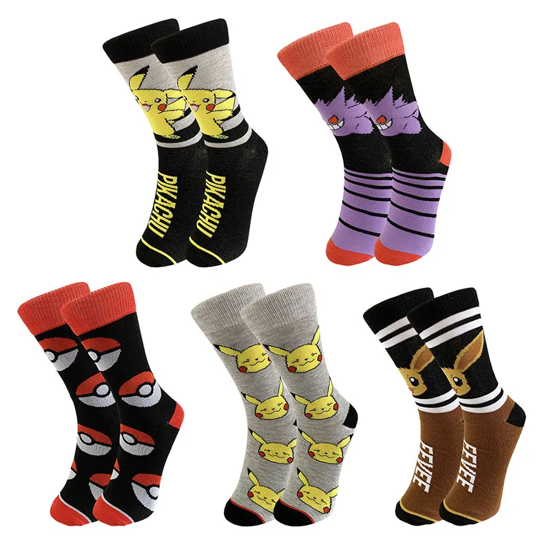 Pokemon Men's Fashion Trend Medium Tube Socks Anime Figure Pikachu Eevee Gengar Unisex Athletic Socks Harajuku Breathable Socks