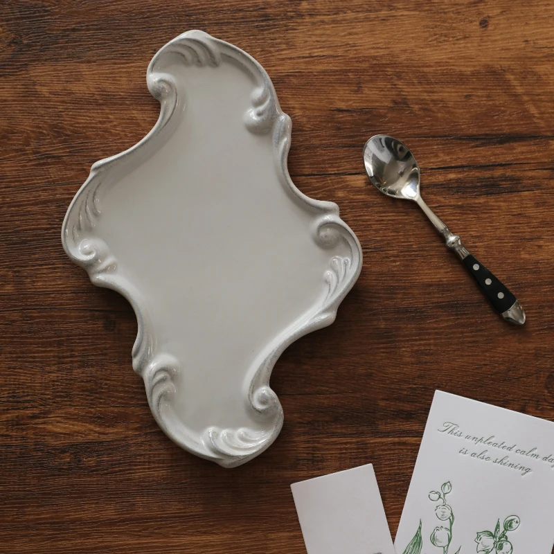 Vintage lace handmade ceramic tray, dining plate, creative bathroom, bedroom jewelry, aromatherapy tray, jewelry dish 5