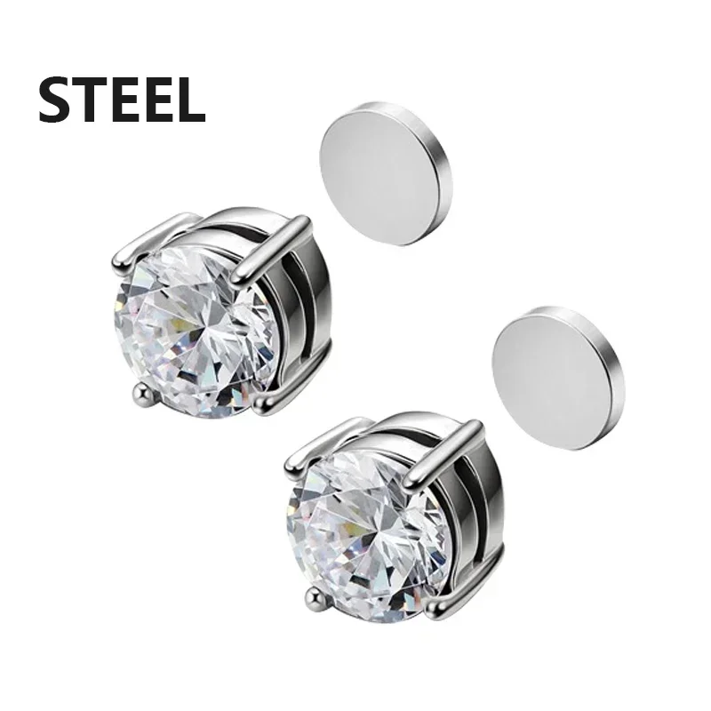 1/3Pairs Magnetic Stud Earrings Men and Women Black CZ Magnet Non-piercing Clip Earring Round Magnet Earring Without Piercing 5