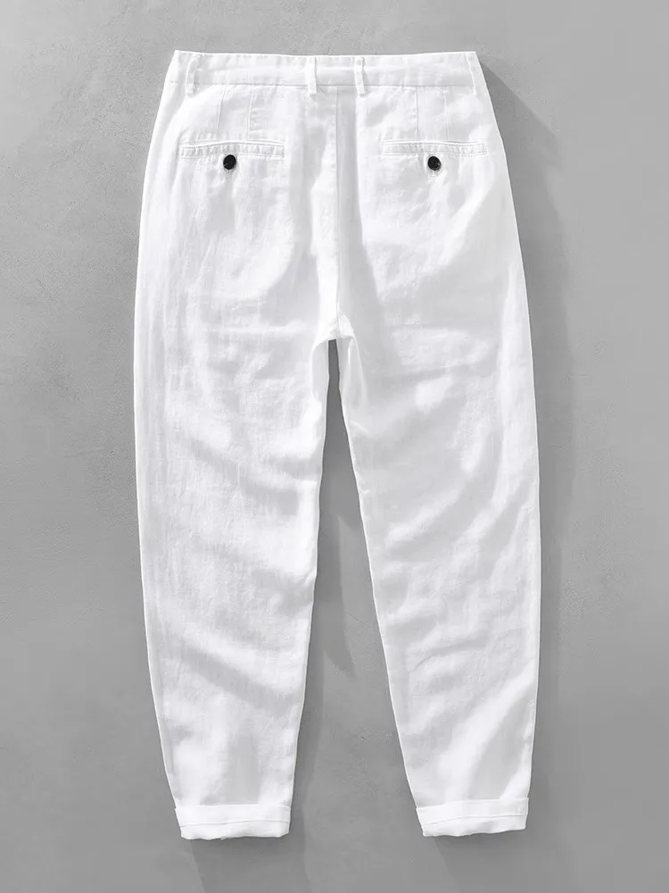 Spring Summer Men's Linen Cotton Loose Comfortable Breathable Nine-Piece Pants Casual Straight Leg Thin Busin Leisure Trou...