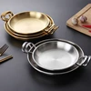 Stainless Steel Round Plate with Handle Korean Sauce Seasoning Dish Snack Serving Tray Flat Bottom Plates Kitchen Tableware 2