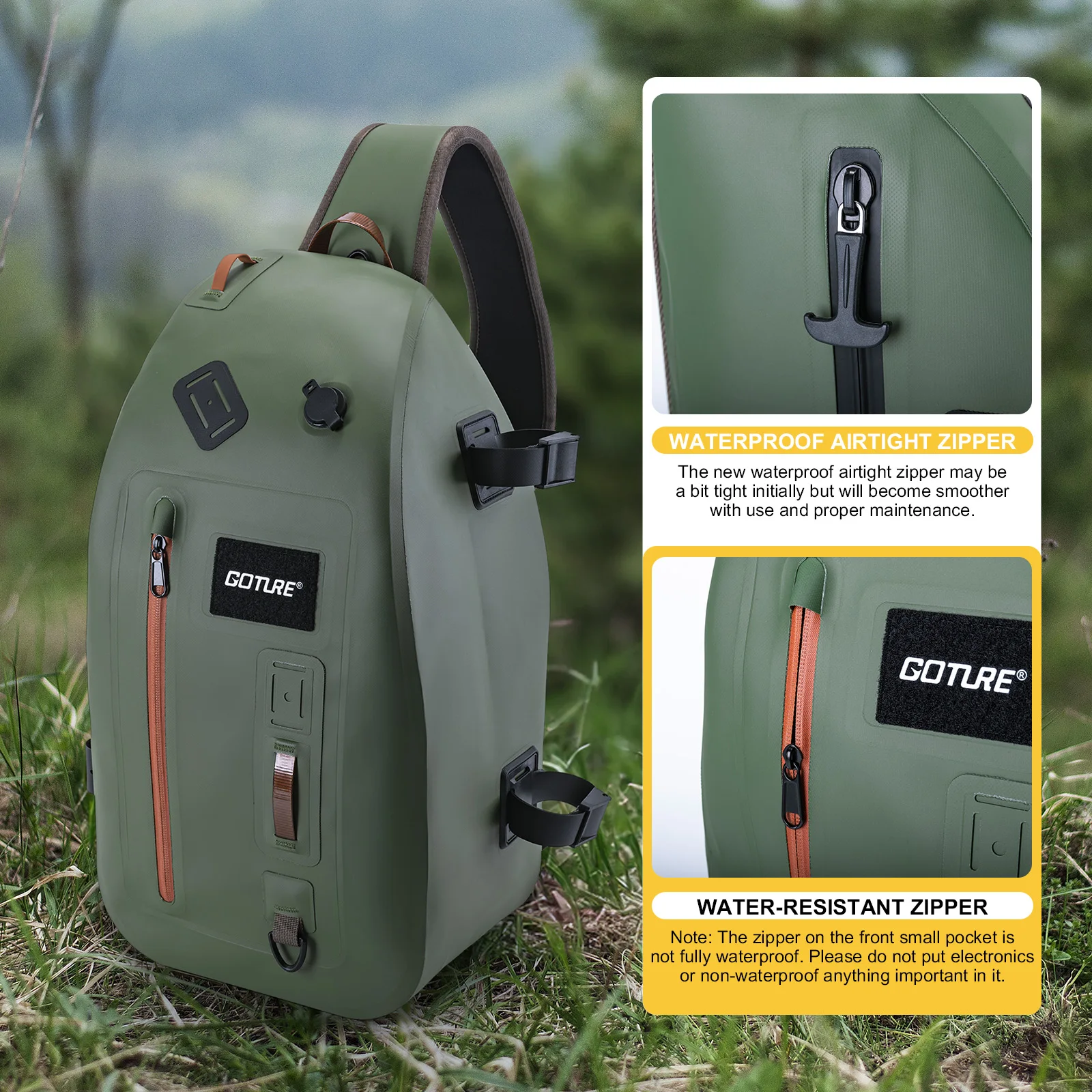 Goture IPX8 100 % wasserdichte Fliegen-Angeltasche, leicht, 840D TPU, multifunktionale Neckholder-Hüfttasche, Tasche mit großer Kapazität – Detail 24