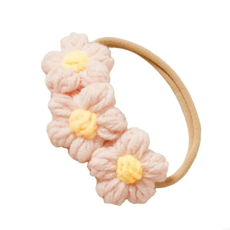 QX2D Weiches Baby-Stirnband für 100-Tage-Fotoshootings, elegante gestrickte Kopfbedeckung mit zartem Blumenmuster, bequem für – Detail 8