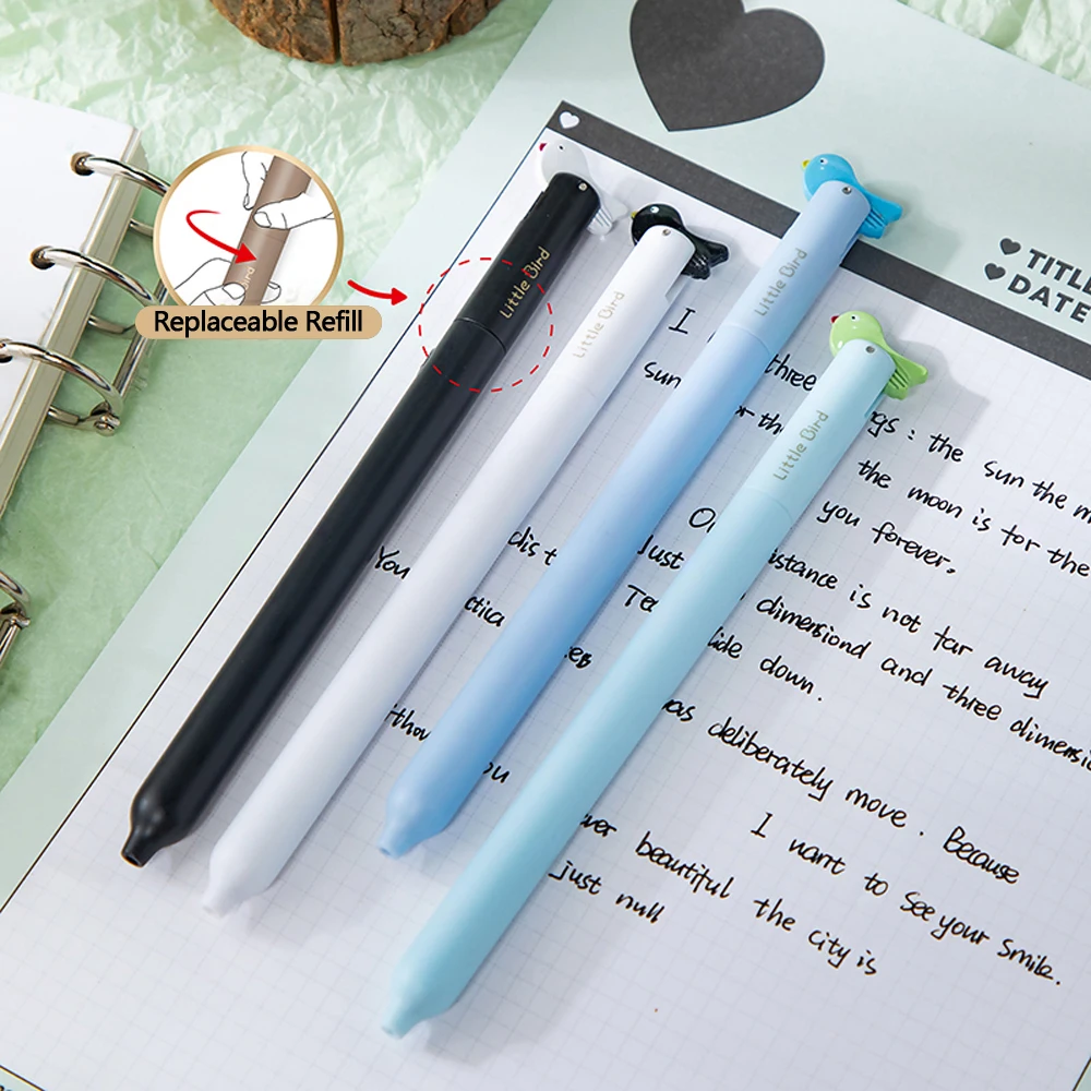 4 Pcs/Set Cute Bird Seesaw Design Gel Pens 0.5mm Black Quick-Drying Double Ball ST Tip Pen for Student Office Writing Stationery