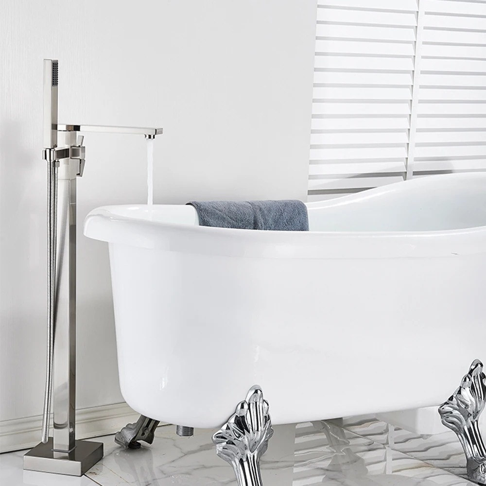 Bathroom Bathtub Faucet Standing Chrome Bathtub Shower Faucet 360 Rotation Swivel Spout with Flexible Hand Tap Mixer Shower
