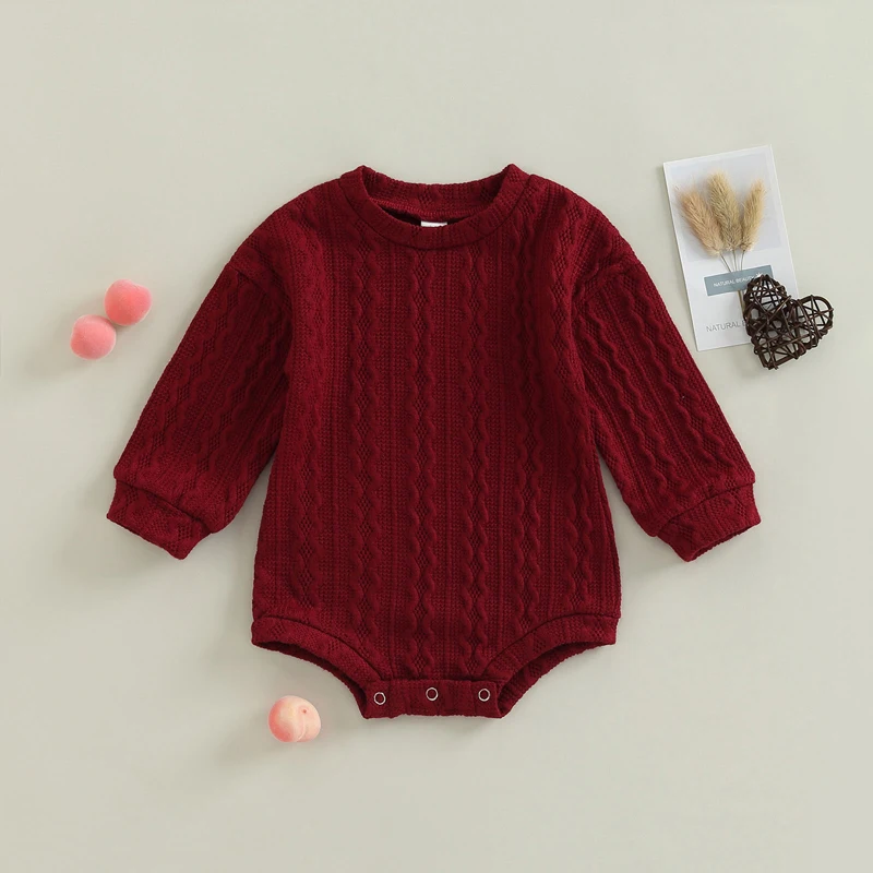 0-18M Newborn Toddler Baby Sweater Romper Solid Color Long Sleeve Knit Bodysuits Knitwear Boys Girls Autumn Winter Clothing
