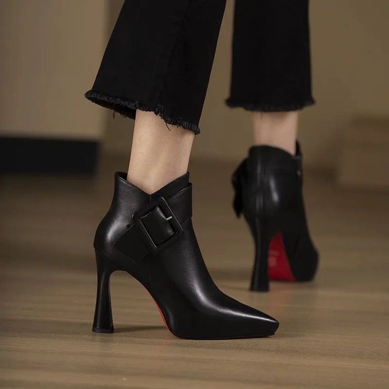 Shoes Female 2023 Hot Sale Ankle Women's Boots Elegant Modern Boots Women Solid Buckle Zipper Pointed Toe High Heel Shoes Ladies