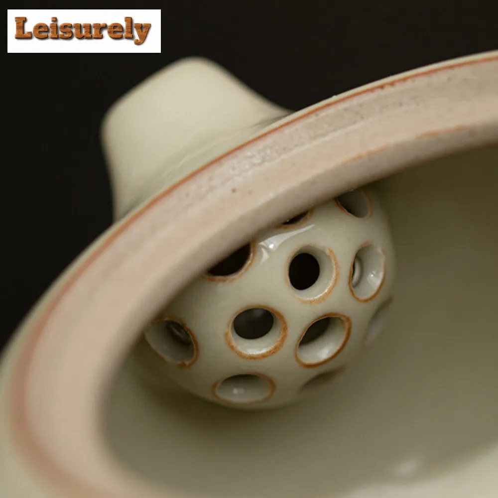 230ml Ancient Fish Algae Pattern Xishi Teapot Imitation Song Ru Kiln Ball Hole Infusions Pot Tea Brewing Kettle Cha Collection